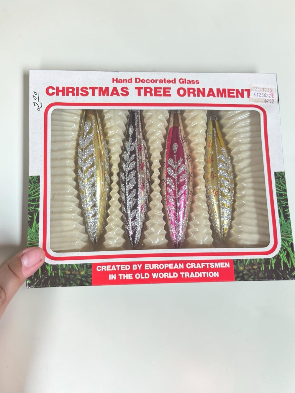 Vintage Romanian Glass Teardrop Christmas Ornaments Commodore Set of 4